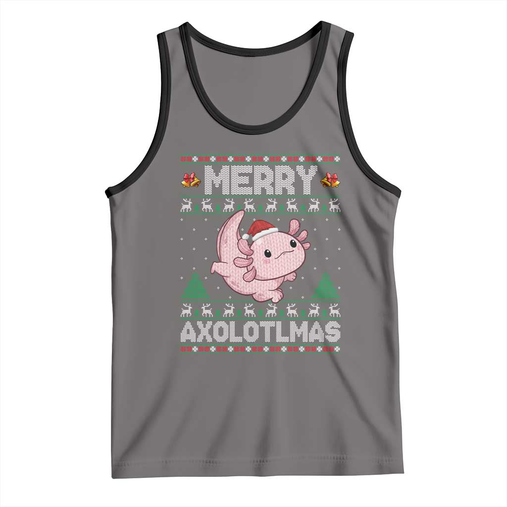Funny Christmas Axolotl Tank Top Merry Axolotlmas Xmas Salamander TS11 Deep Heather Black Print Your Wear