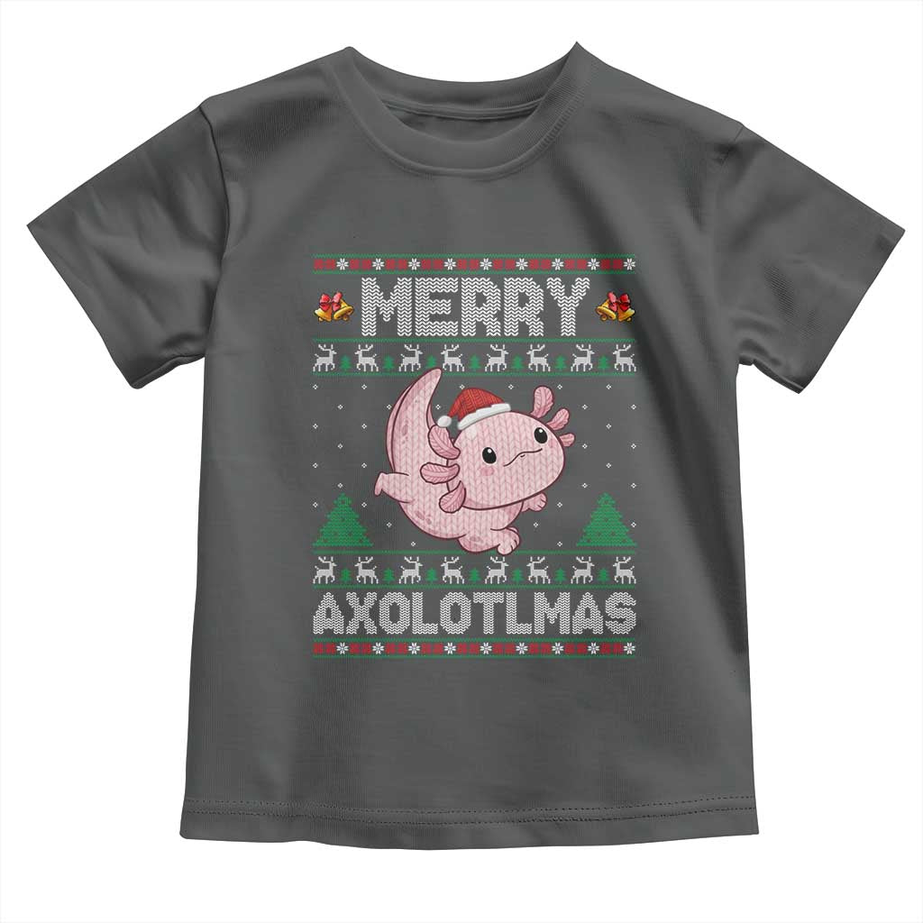 Funny Christmas Axolotl Toddler T Shirt Merry Axolotlmas Xmas Salamander TS11 Dark Heather Print Your Wear