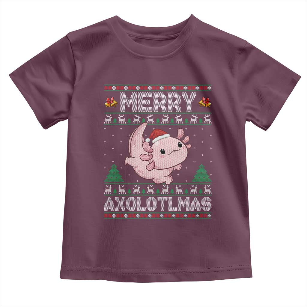 Funny Christmas Axolotl Toddler T Shirt Merry Axolotlmas Xmas Salamander TS11 Maroon Print Your Wear