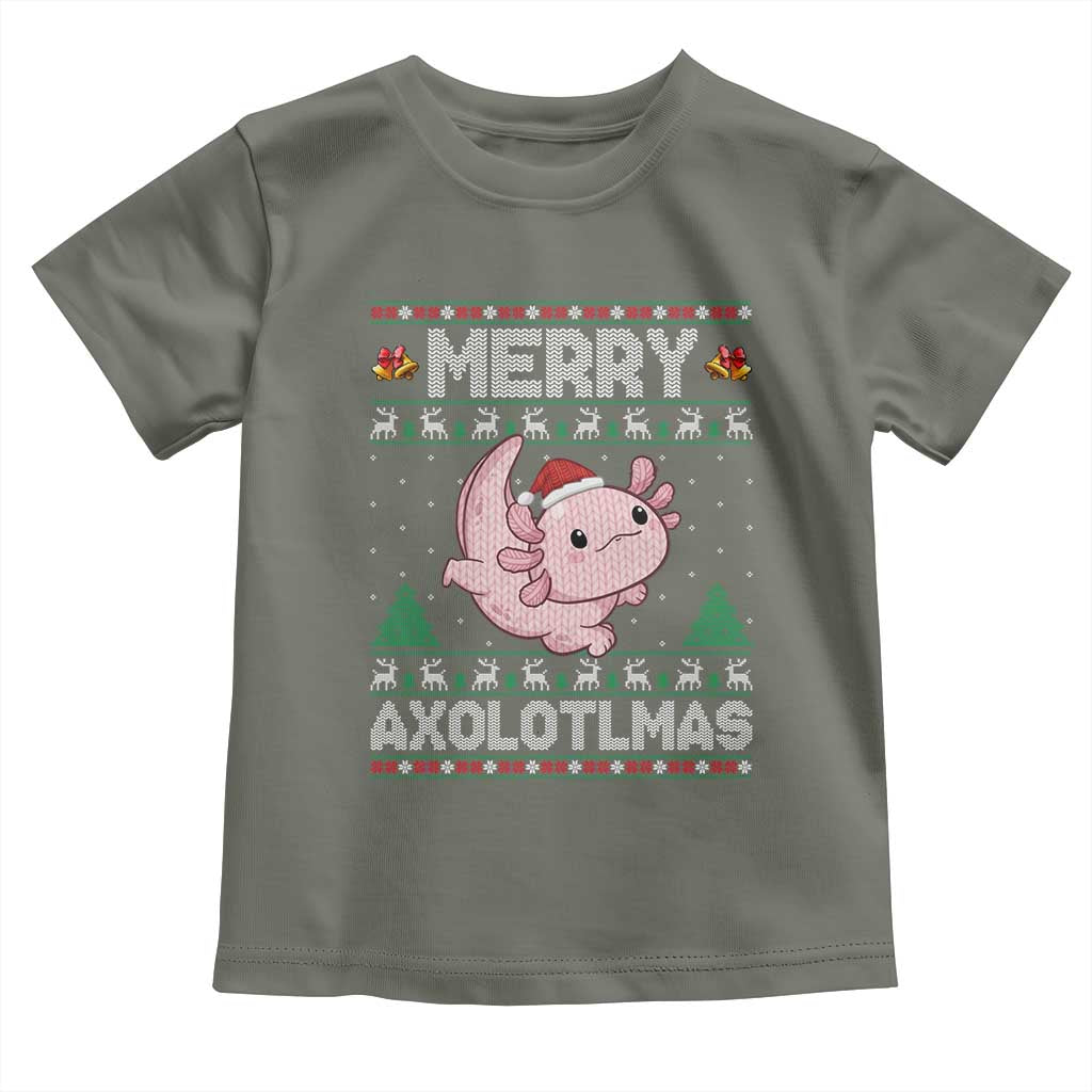 Funny Christmas Axolotl Toddler T Shirt Merry Axolotlmas Xmas Salamander TS11 Military Green Print Your Wear