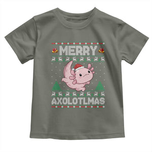 Funny Christmas Axolotl Toddler T Shirt Merry Axolotlmas Xmas Salamander TS11 Military Green Print Your Wear