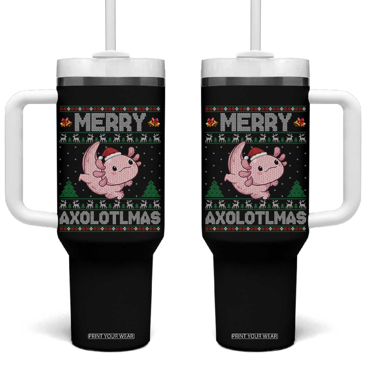 Funny Christmas Axolotl Tumbler With Handle Merry Axolotlmas Xmas Salamander TS11 One Size: 40 oz Black Print Your Wear