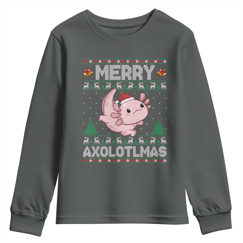 Funny Christmas Axolotl Youth Sweatshirt Merry Axolotlmas Xmas Salamander TS11 Dark Heather Print Your Wear