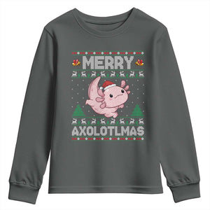 Funny Christmas Axolotl Youth Sweatshirt Merry Axolotlmas Xmas Salamander TS11 Dark Heather Print Your Wear