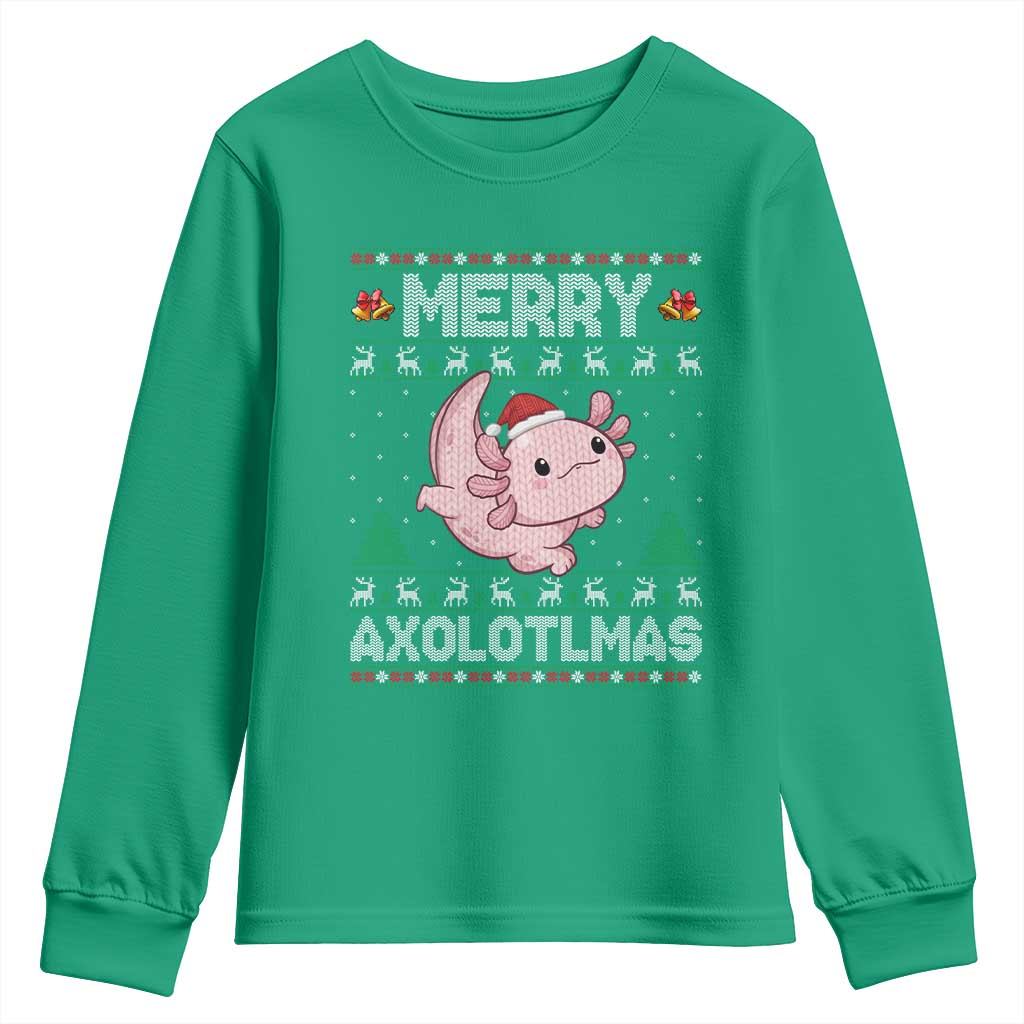 Funny Christmas Axolotl Youth Sweatshirt Merry Axolotlmas Xmas Salamander TS11 Irish Green Print Your Wear