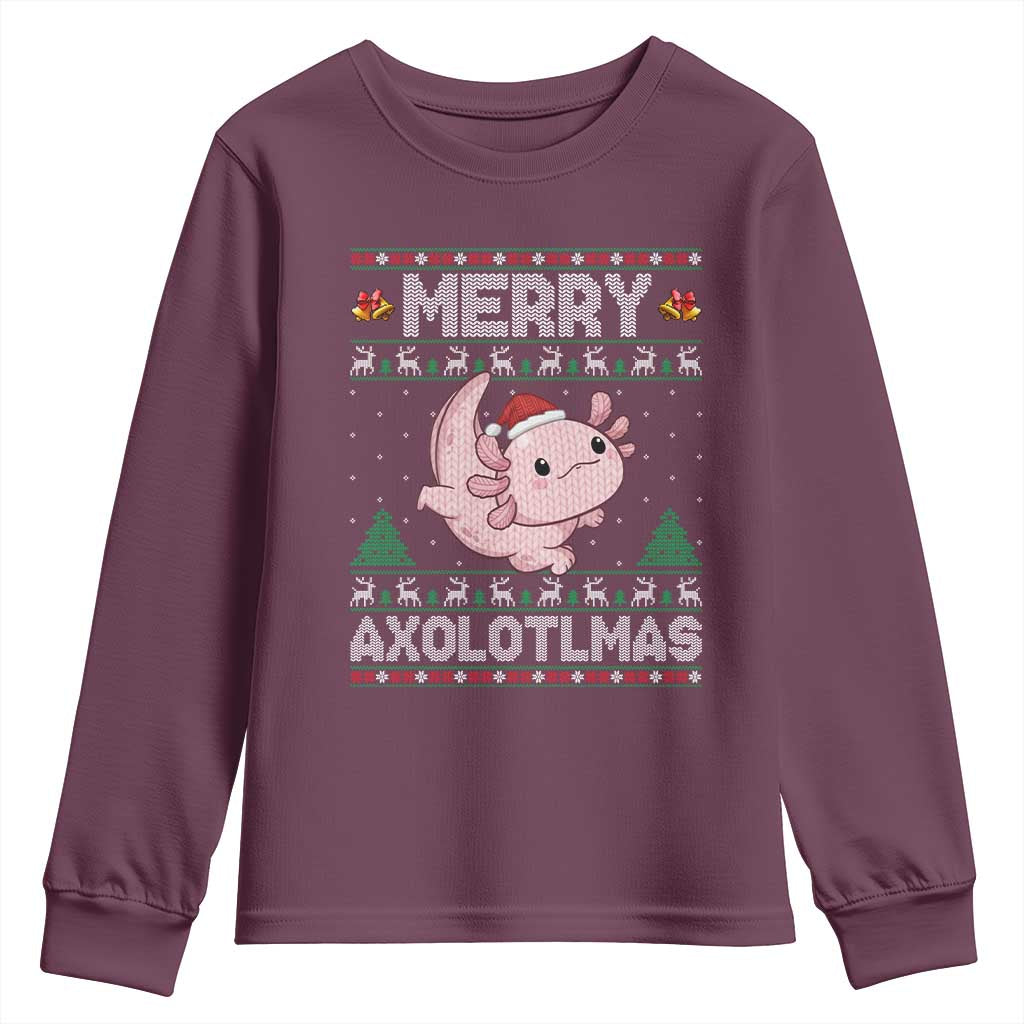 Funny Christmas Axolotl Youth Sweatshirt Merry Axolotlmas Xmas Salamander TS11 Maroon Print Your Wear
