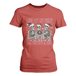Look At Me Being All Festive And Shit Christmas T Shirt For Women Funny Holiday Xmas Skeleton TS11 Red Print Your Wear