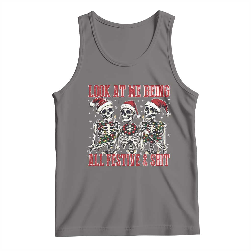 Look At Me Being All Festive And Shit Christmas Tank Top Funny Holiday Xmas Skeleton TS11 Deep Heather Print Your Wear