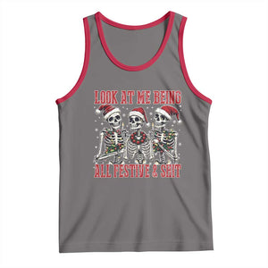 Look At Me Being All Festive And Shit Christmas Tank Top Funny Holiday Xmas Skeleton TS11 Deep Heather Red Print Your Wear