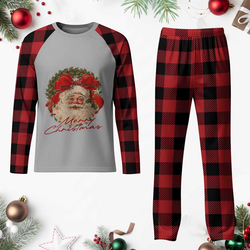 Merry Christmas Vintage Retro Santa Claus Coquette Plaid Pajama Set TS11 Buffalo Plaid Print Your Wear