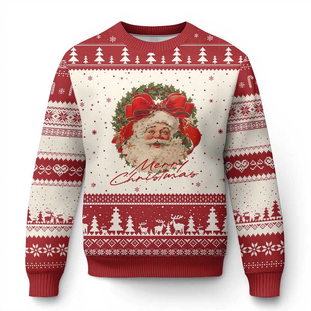 Merry Xmas Vintage Retro Santa Claus Coquette Ugly Christmas Sweater TS11 Beige Red Print Your Wear