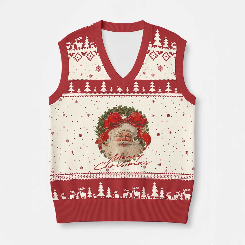Merry Xmas Vintage Retro Santa Claus Coquette V-Neck Knit Sweater Vest TS11 Beige Red Print Your Wear