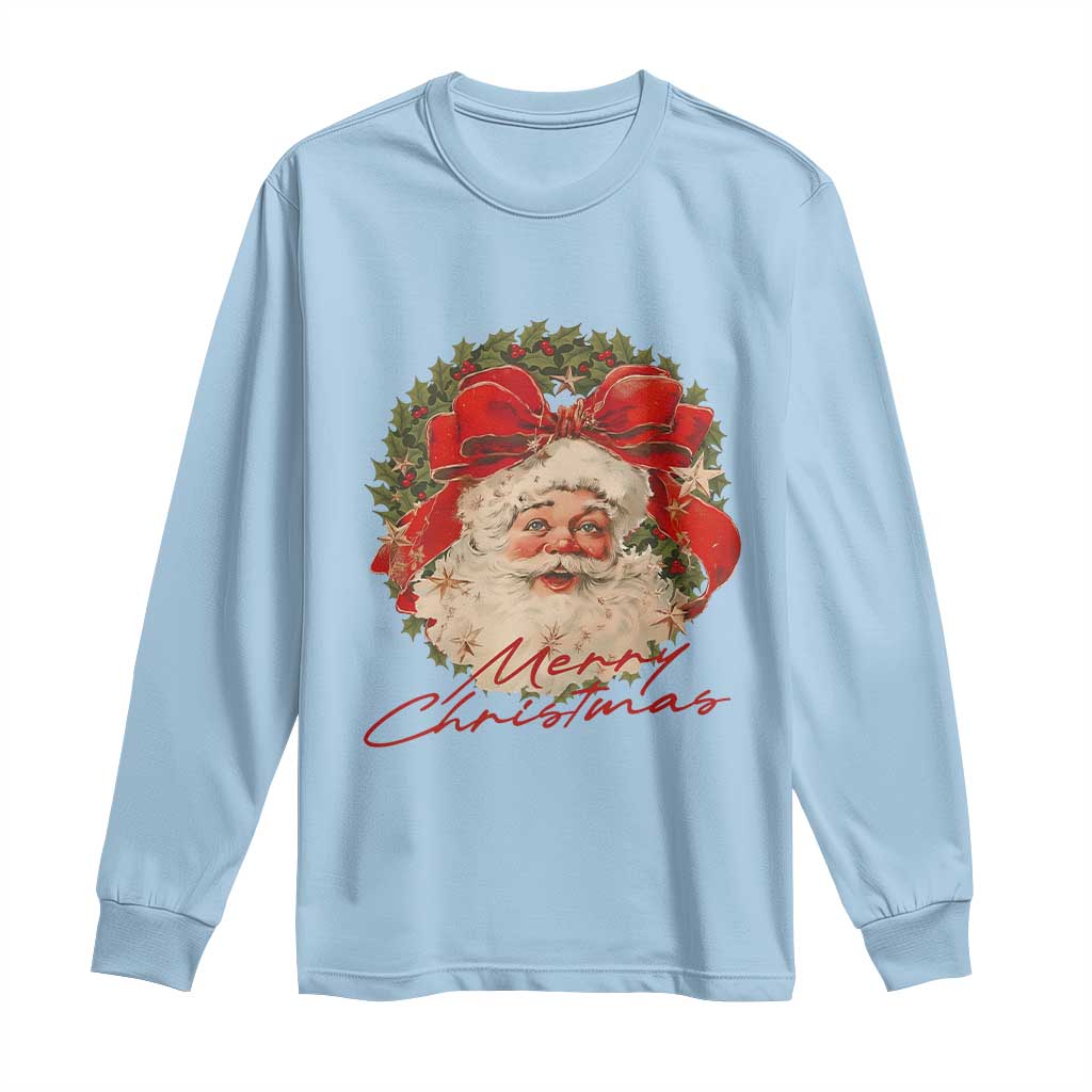 Merry Christmas Vintage Retro Santa Claus Coquette Long Sleeve Shirt TS11 Light Blue Print Your Wear