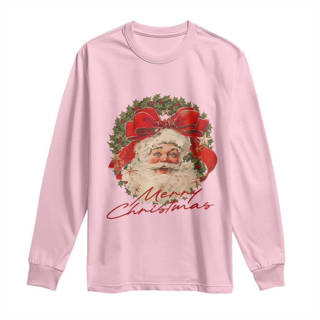 Merry Christmas Vintage Retro Santa Claus Coquette Long Sleeve Shirt TS11 Light Pink Print Your Wear