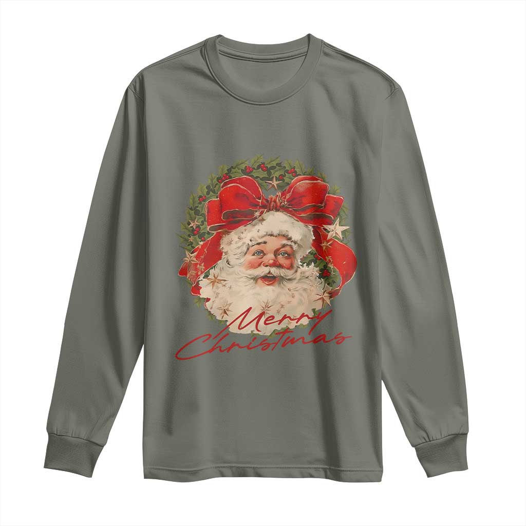 Merry Christmas Vintage Retro Santa Claus Coquette Long Sleeve Shirt TS11 Military Green Print Your Wear
