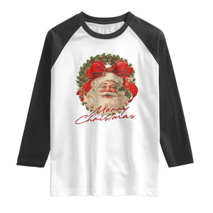 Merry Christmas Vintage Retro Santa Claus Coquette Raglan Shirt TS11 White Black Print Your Wear