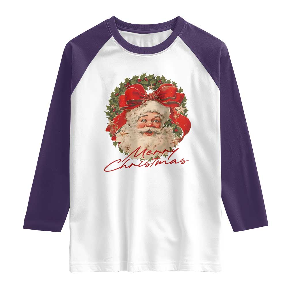 Merry Christmas Vintage Retro Santa Claus Coquette Raglan Shirt TS11 White Purple Print Your Wear