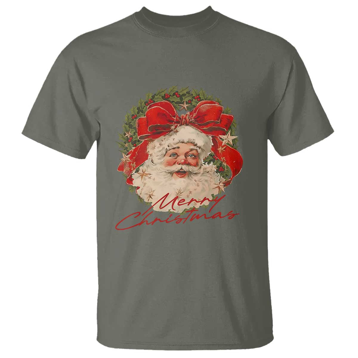 Merry Christmas Vintage Retro Santa Claus Coquette T Shirt TS11 Military Green Print Your Wear