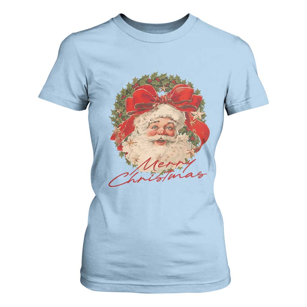 Merry Christmas Vintage Retro Santa Claus Coquette T Shirt For Women TS11 Light Blue Print Your Wear