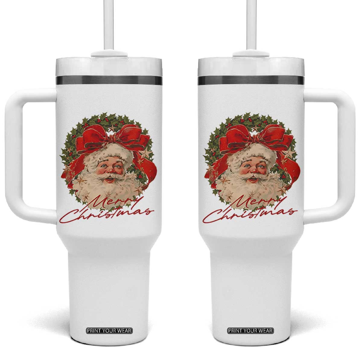 Merry Christmas Vintage Retro Santa Claus Coquette Tumbler With Handle TS11 One Size: 40 oz White Print Your Wear