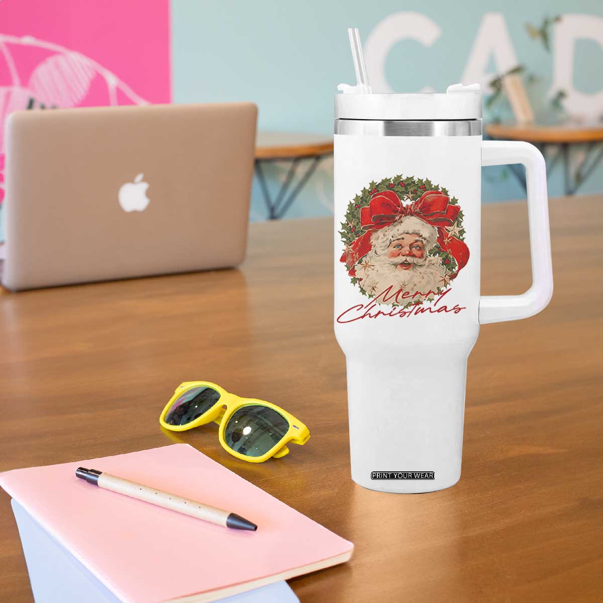 Merry Christmas Vintage Retro Santa Claus Coquette Tumbler With Handle TS11 Print Your Wear