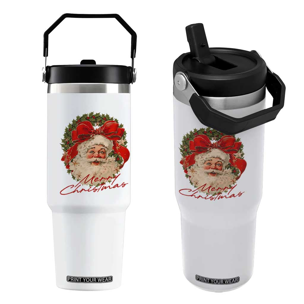 Merry Christmas Vintage Retro Santa Claus Coquette Flip Straw Tumbler TS11 One Size: 30 oz White Print Your Wear