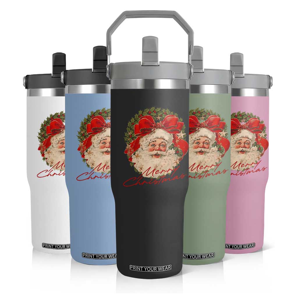 Merry Christmas Vintage Retro Santa Claus Coquette Flip Straw Tumbler TS11 Print Your Wear
