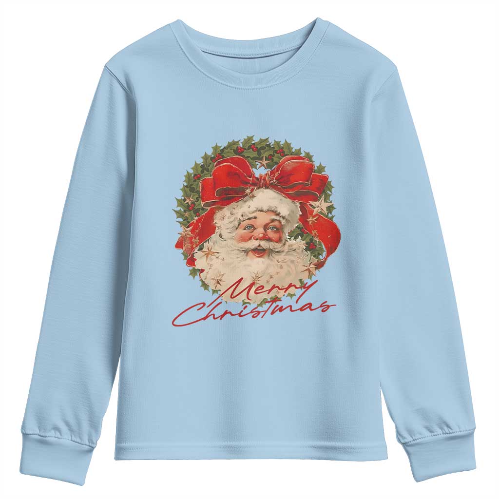 Merry Christmas Vintage Retro Santa Claus Coquette Youth Sweatshirt TS11 Light Blue Print Your Wear