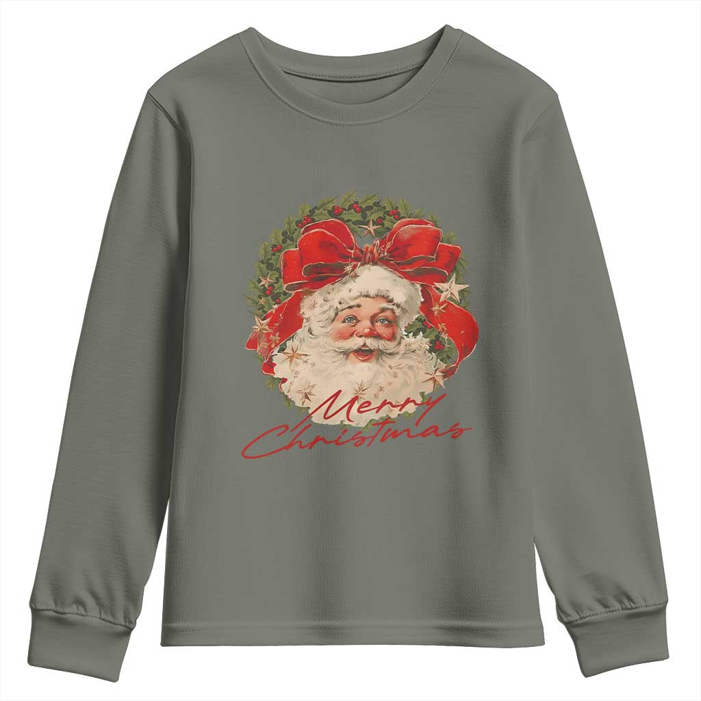 Merry Christmas Vintage Retro Santa Claus Coquette Youth Sweatshirt TS11 Military Green Print Your Wear