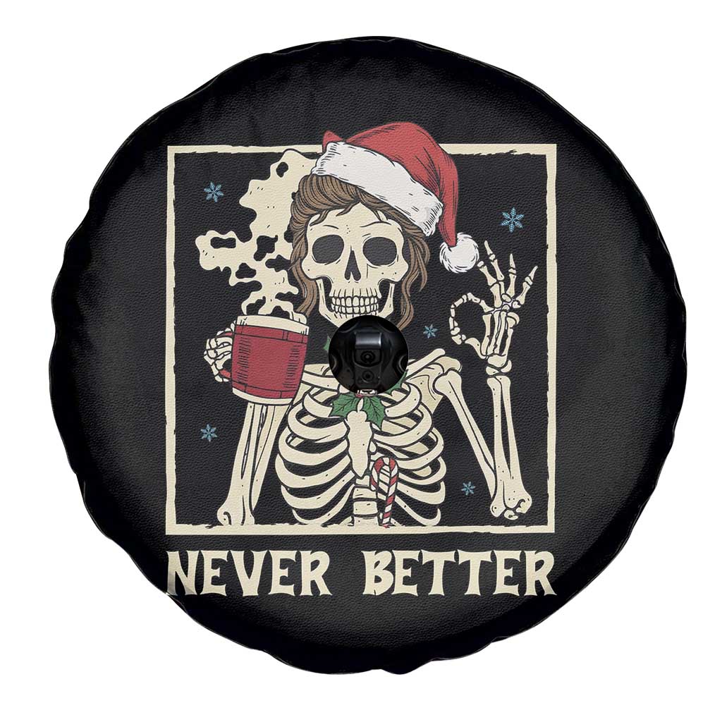Funny Christmas Never Better Spare Tire Cover Messy Bun Skeleton Drinking Coffee TS11 Print Your Wear