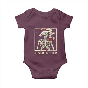 Funny Christmas Never Better Baby Onesie Skeleton Drinking Coffee TS11 Maroon Print Your Wear