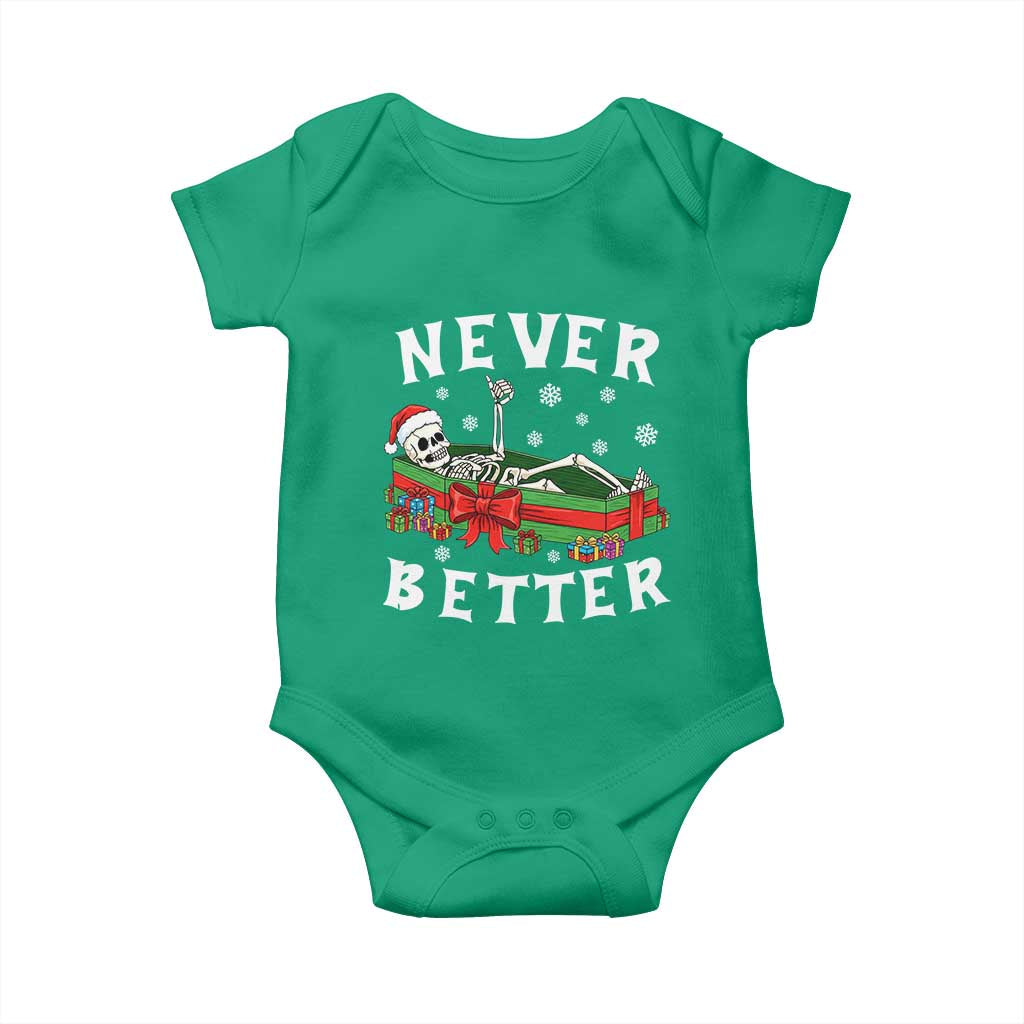 Funny Halloween Christmas Never Better Baby Onesie Xmas Skeleton Coffin TS11 Irish Green Print Your Wear