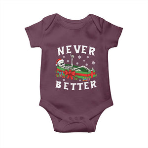Funny Halloween Christmas Never Better Baby Onesie Xmas Skeleton Coffin TS11 Maroon Print Your Wear
