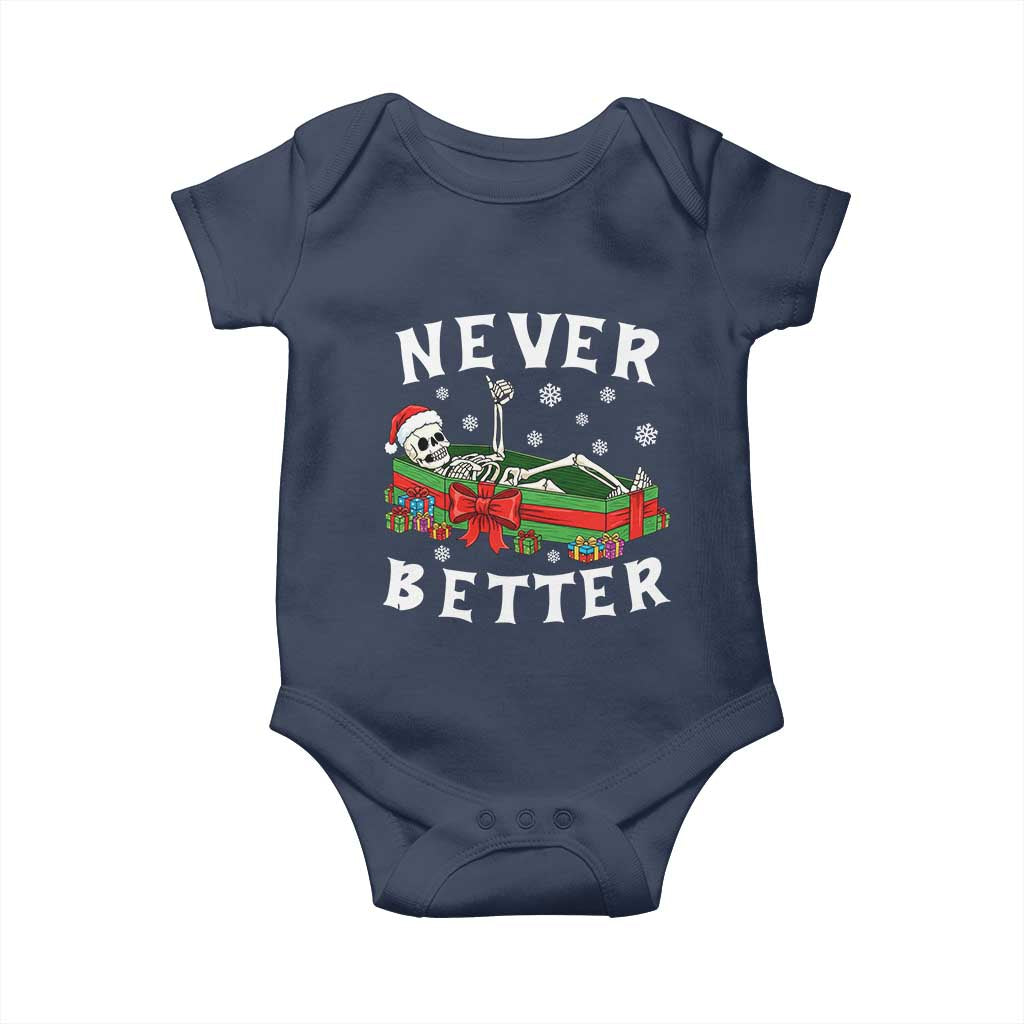 Funny Halloween Christmas Never Better Baby Onesie Xmas Skeleton Coffin TS11 Navy Print Your Wear