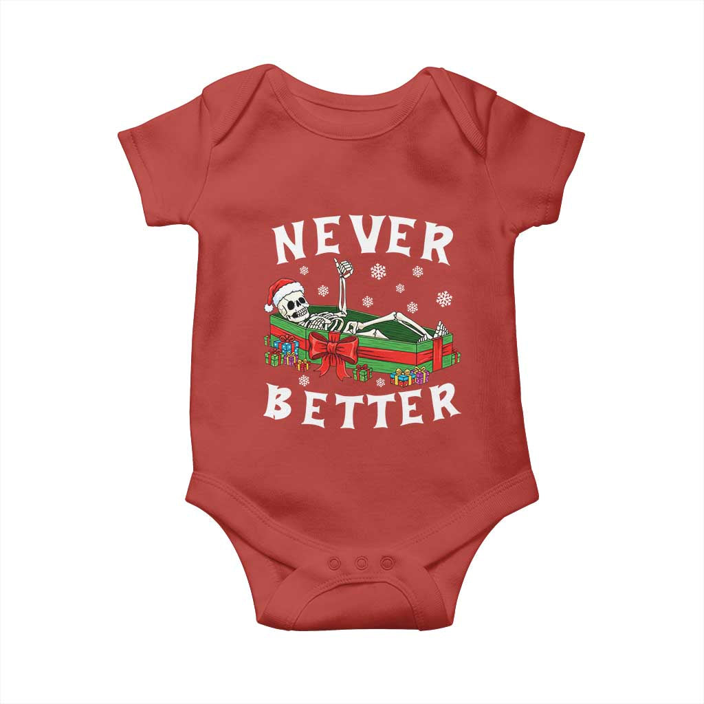 Funny Halloween Christmas Never Better Baby Onesie Xmas Skeleton Coffin TS11 Red Print Your Wear
