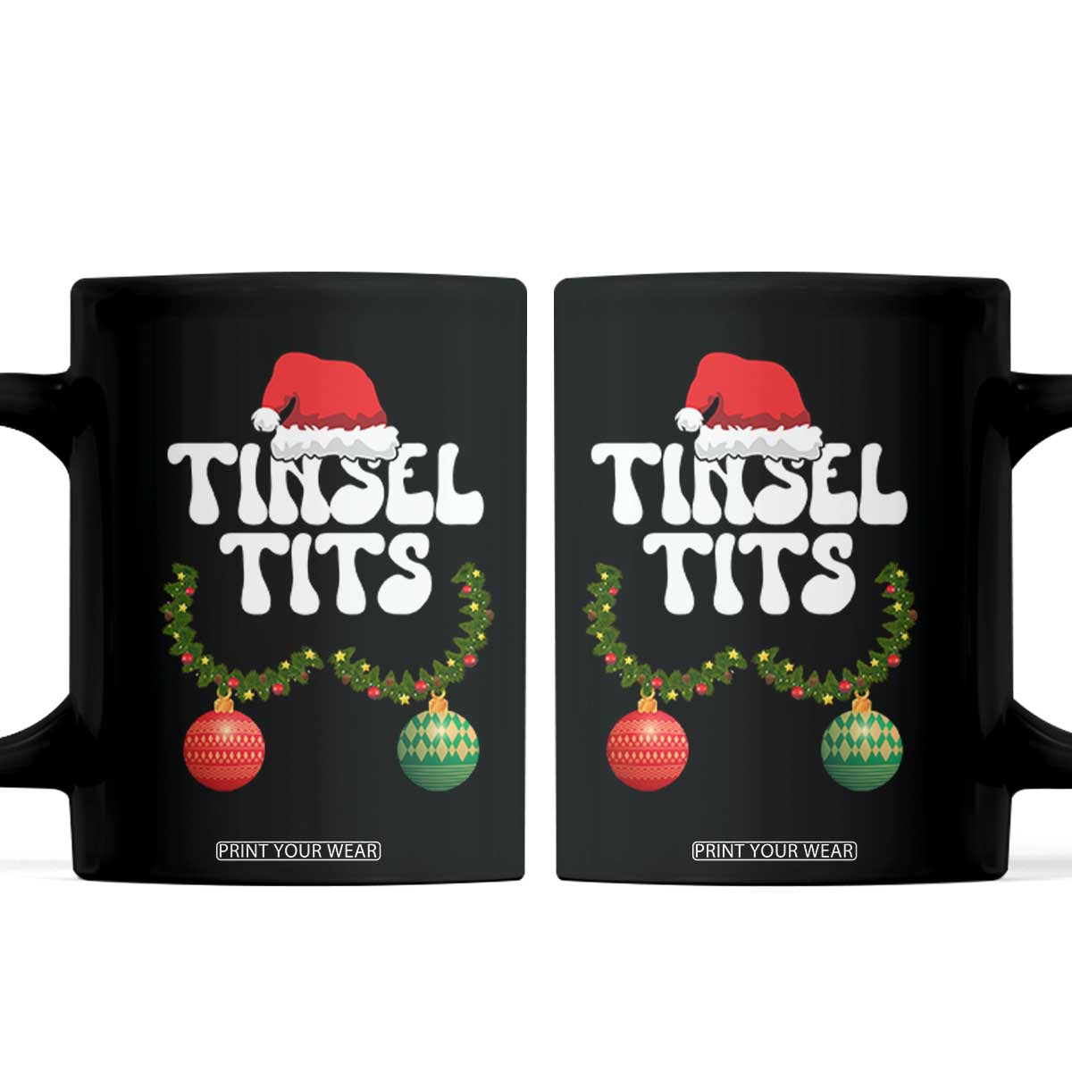 Christmas Tinsel Tits Coffee Mug Funny Xmas Couple Matching TS11 Black Print Your Wear