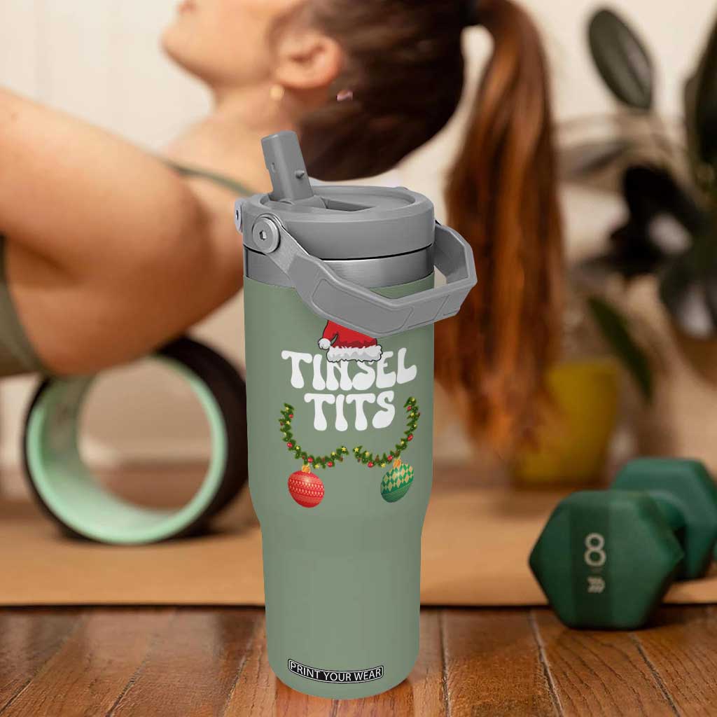 Christmas Tinsel Tits Flip Straw Tumbler Funny Xmas Couple Matching TS11 One Size: 30 oz Moss Green Print Your Wear