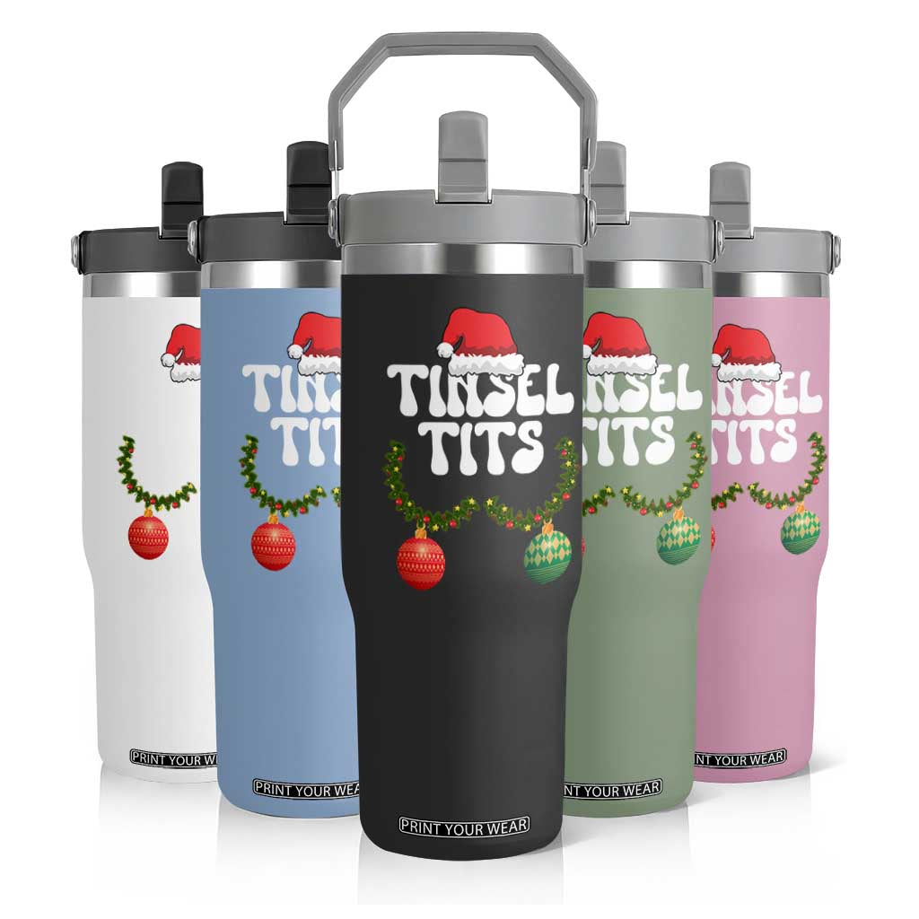 Christmas Tinsel Tits Flip Straw Tumbler Funny Xmas Couple Matching TS11 Print Your Wear