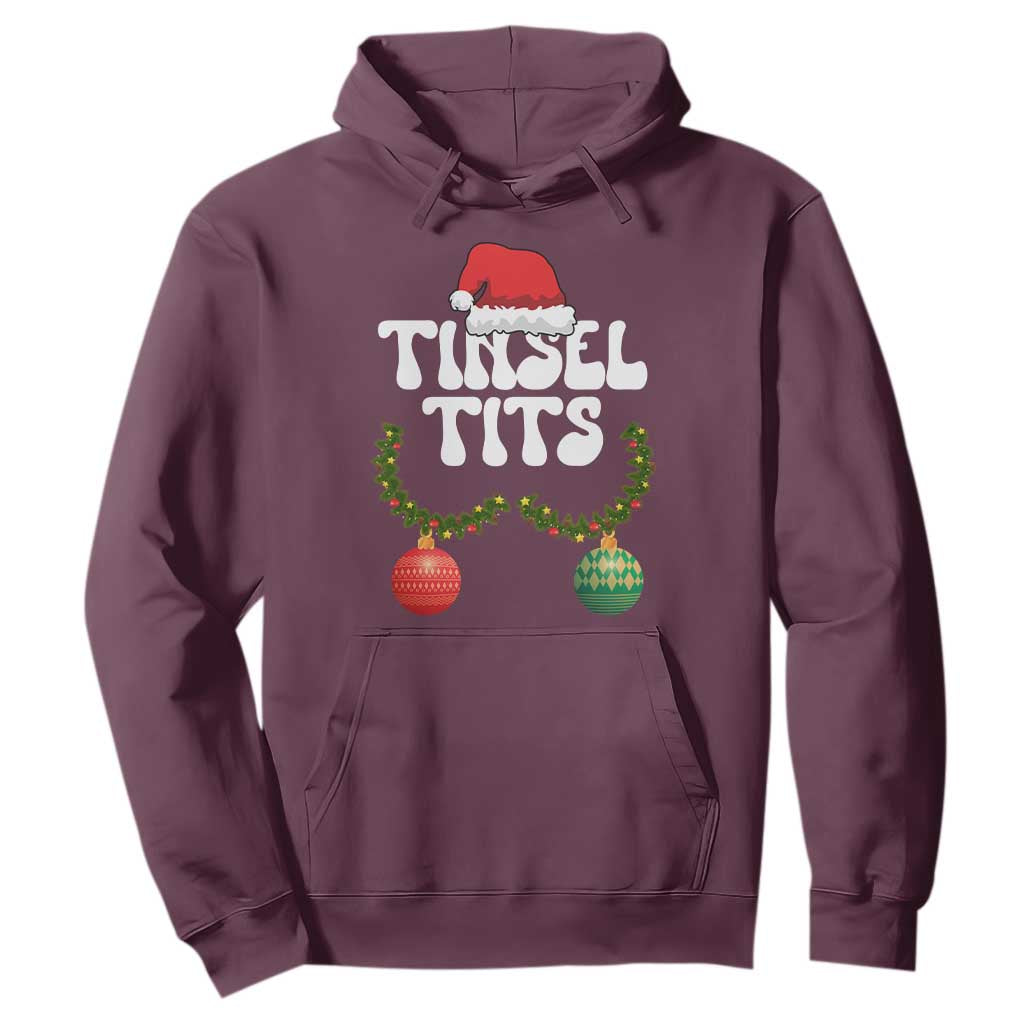 Christmas Tinsel Tits Hoodie Funny Xmas Couple Matching TS11 Maroon Print Your Wear
