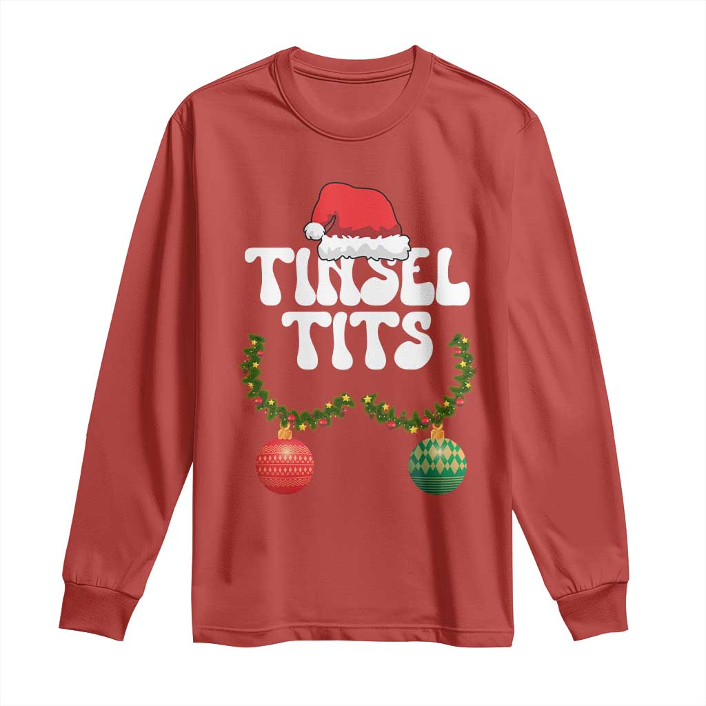 Christmas Tinsel Tits Long Sleeve Shirt Funny Xmas Couple Matching TS11 Red Print Your Wear