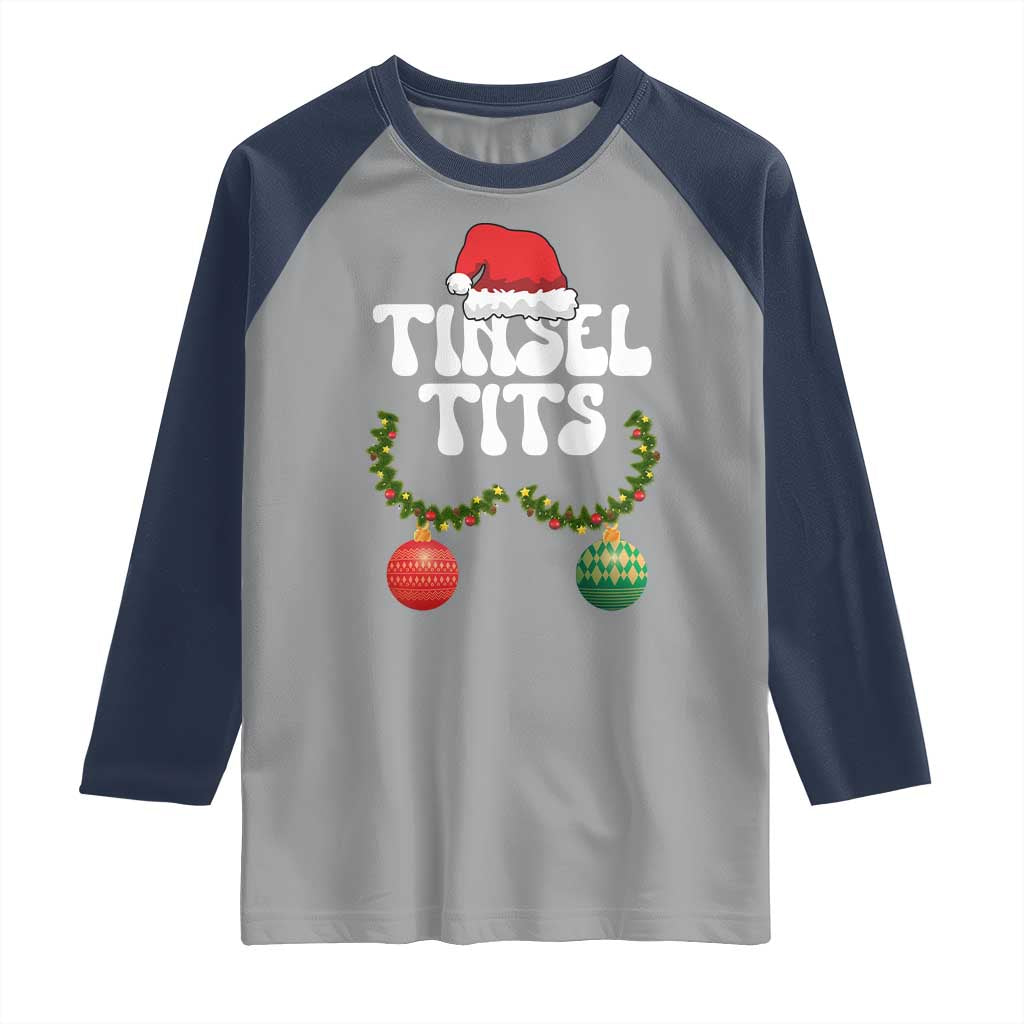 Christmas Tinsel Tits Raglan Shirt Funny Xmas Couple Matching TS11 Sport Gray Navy Print Your Wear