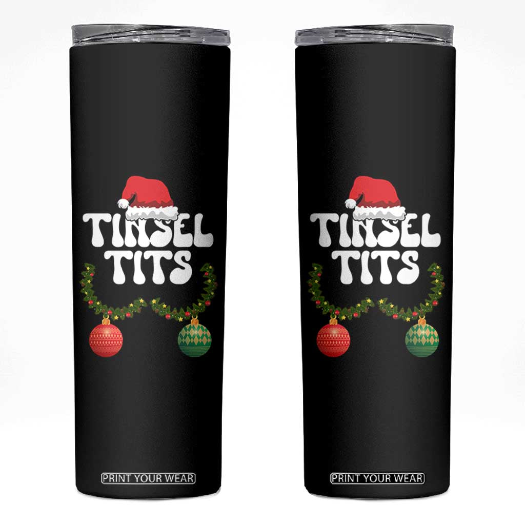 Christmas Tinsel Tits Skinny Tumbler Funny Xmas Couple Matching TS11 Black Print Your Wear