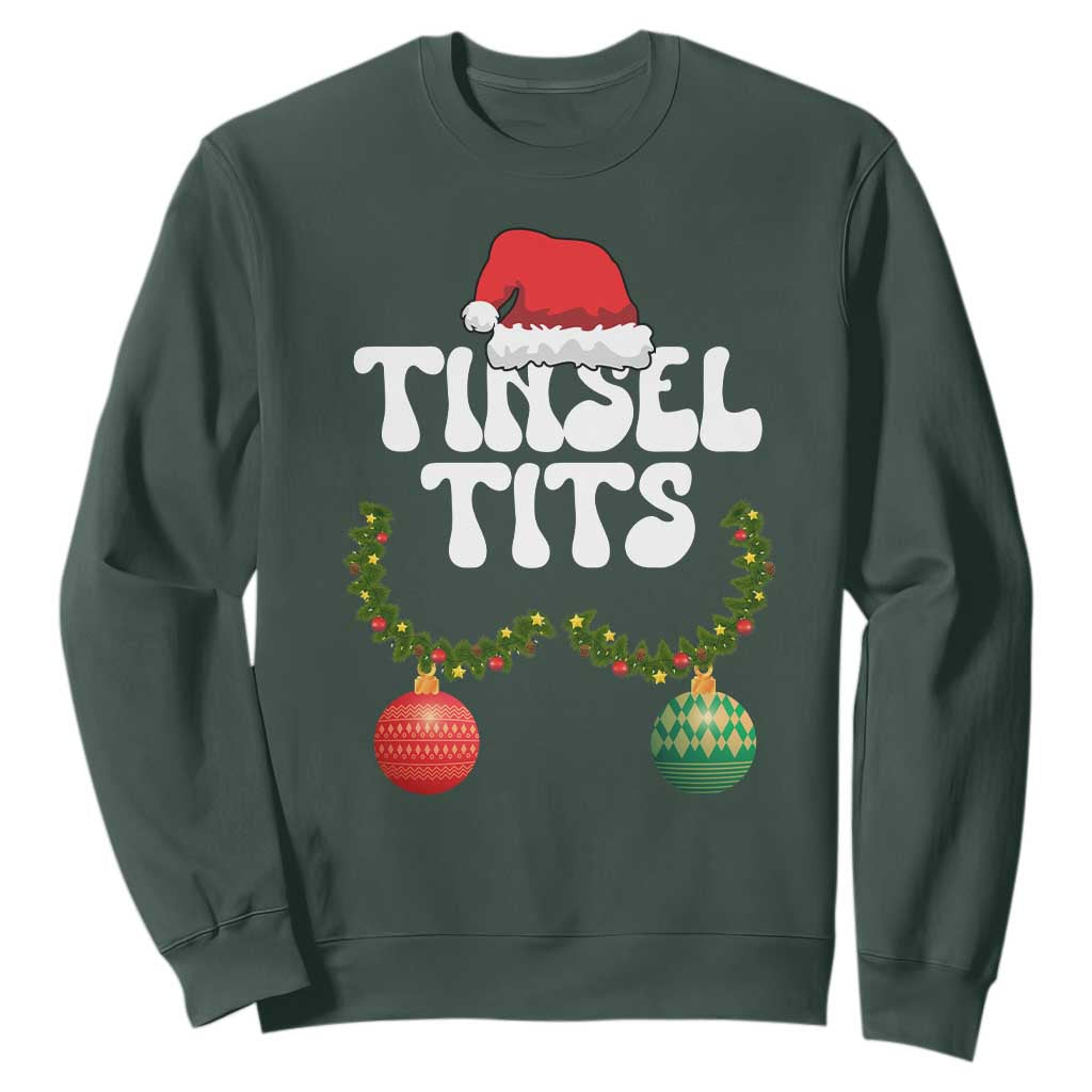 Christmas Tinsel Tits Sweatshirt Funny Xmas Couple Matching TS11 Dark Forest Green Print Your Wear