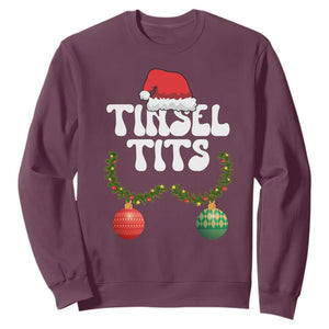 Christmas Tinsel Tits Sweatshirt Funny Xmas Couple Matching TS11 Maroon Print Your Wear
