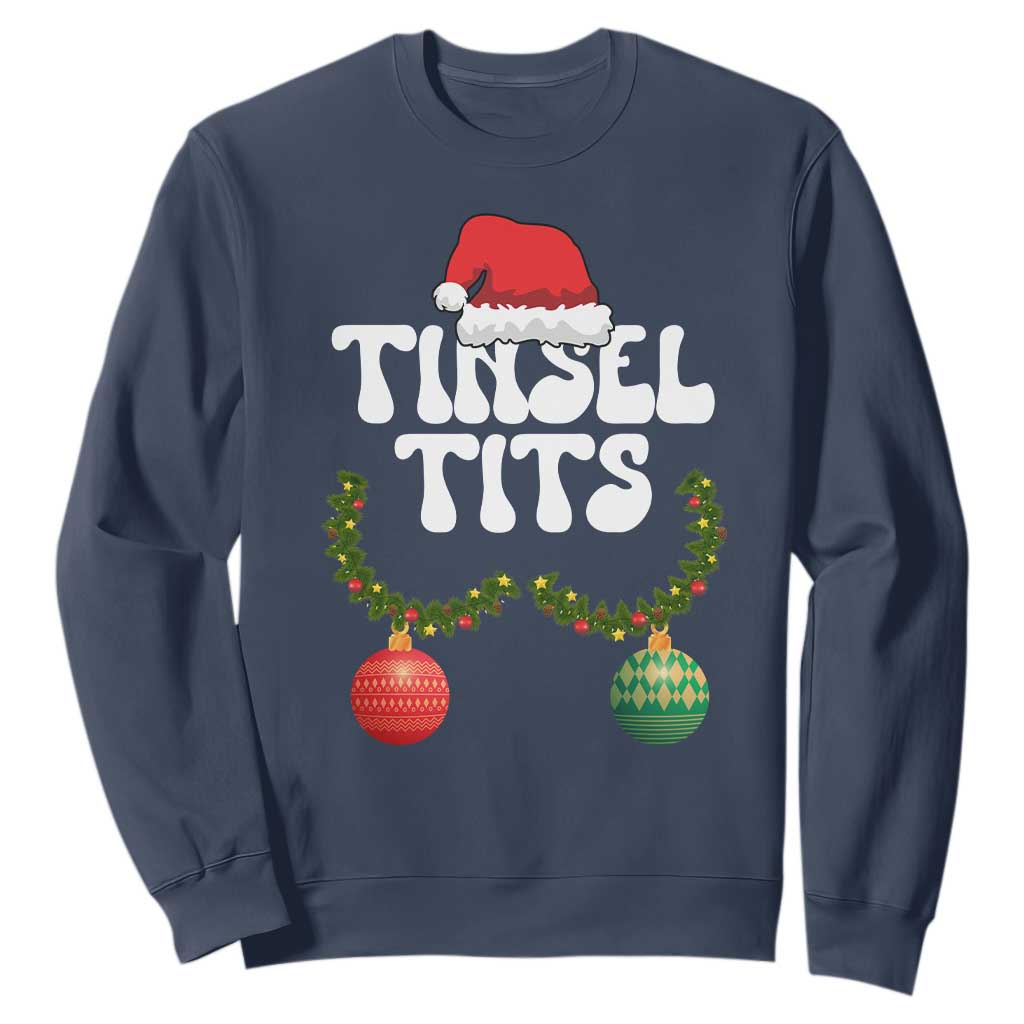 Christmas Tinsel Tits Sweatshirt Funny Xmas Couple Matching TS11 Navy Print Your Wear