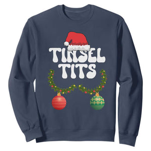 Christmas Tinsel Tits Sweatshirt Funny Xmas Couple Matching TS11 Navy Print Your Wear