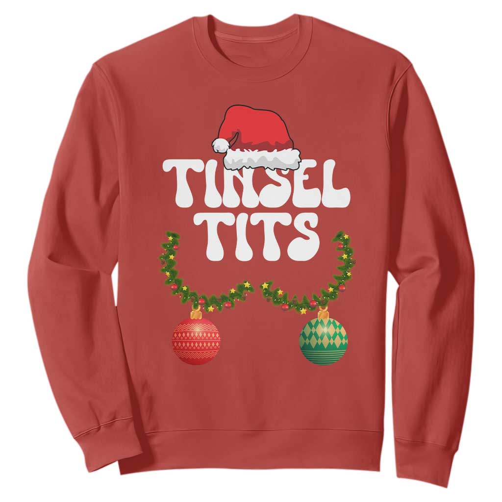 Christmas Tinsel Tits Sweatshirt Funny Xmas Couple Matching TS11 Red Print Your Wear