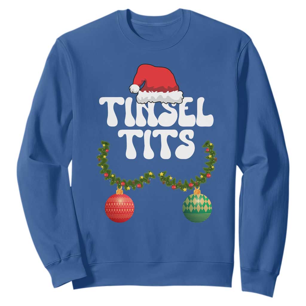 Christmas Tinsel Tits Sweatshirt Funny Xmas Couple Matching TS11 Royal Blue Print Your Wear
