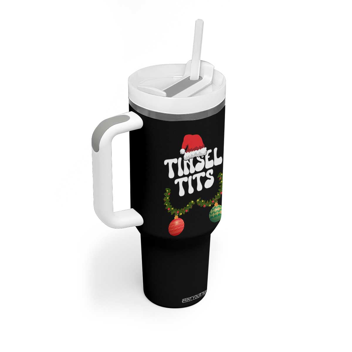 Christmas Tinsel Tits Tumbler With Handle Funny Xmas Couple Matching TS11 Print Your Wear