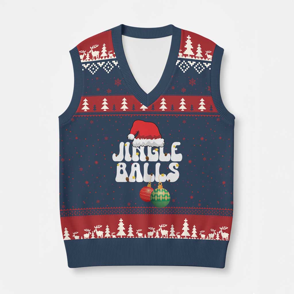Xmas Jingle Balls V-Neck Knit Sweater Vest Funny Xmas Couple Matching TS11 Navy Red Print Your Wear